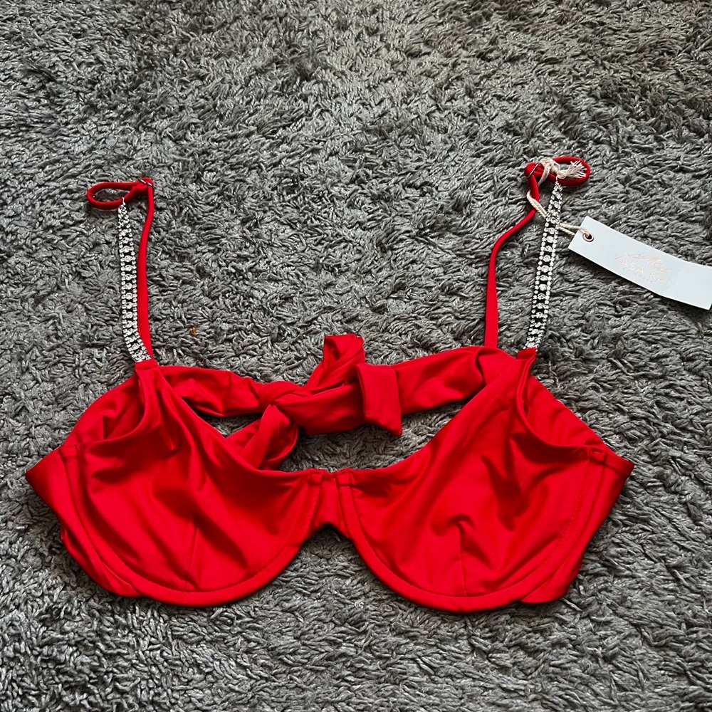 NWT Kasa Kai Swimwear Bella Top in Red Rhinestone